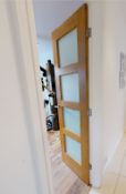 4 x Premium Internal Oak Doors With Frosted Glass Panels - Includes Hinges and Handles - Ref: BS/MNT