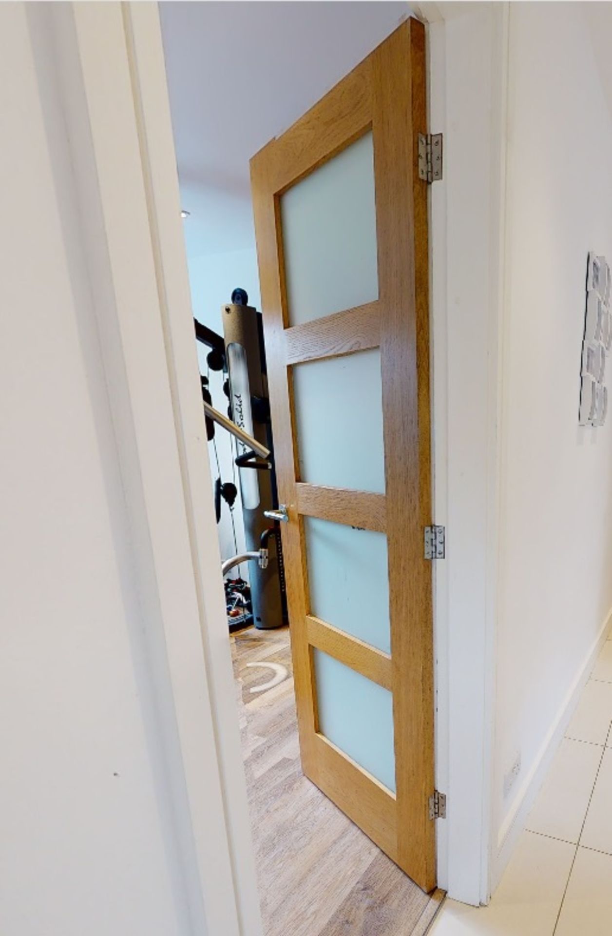 4 x Premium Internal Oak Doors With Frosted Glass Panels - Includes Hinges and Handles - Ref: BS/MNT