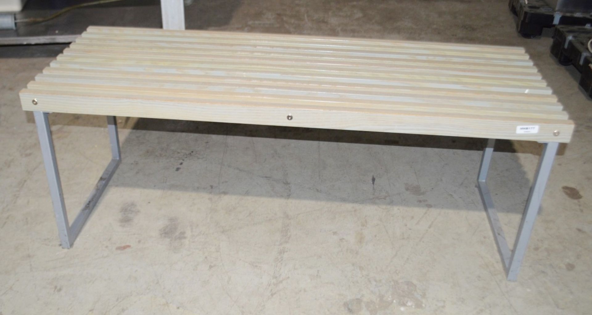 1 x Department Store Bench With Wooden Beams In A Limed Oak Finish - Dimensions: W135 x D50 x