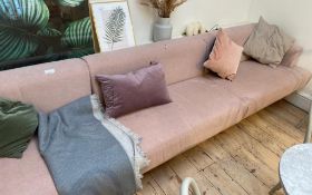 1 x Four Section Modular Sofa In Pink With Scatter Cushions - Will Require Cleaning - Size: 4400mm