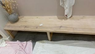 1 x Large Oak Changing Room Bench With 4 Brass Wall Hooks Above - Size: 1950mm (w) x 450mm (d) -