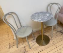 1 x Small Grey Marble Coffee Table With Two Gray Chairs - Size: 500mm (diameter) x 800mm (h) - CL776