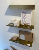1 x Set Of Three Brass Wall Hung Shelves - Contents Not Included - Size: 400mm x 150mm each -