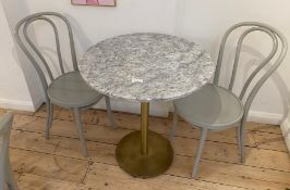 1 x Grey Marble Coffee Table With Two Grey Chairs - Size: 700mm (diameter) x 800mm (h) - CL776 -