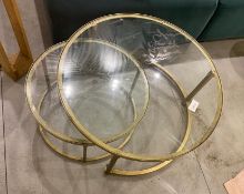 1 x Pair Of Round Brass/Glass Nest Tables - Size: 700mm diameter and 500mm diameter - CL776 - Ref: