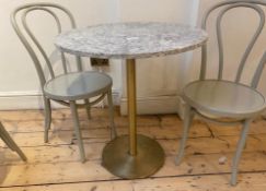 1 x Grey Marble Coffee Table With Two Grey Chairs - Size: 700mm (diameter) x 800mm (h) - CL776 -