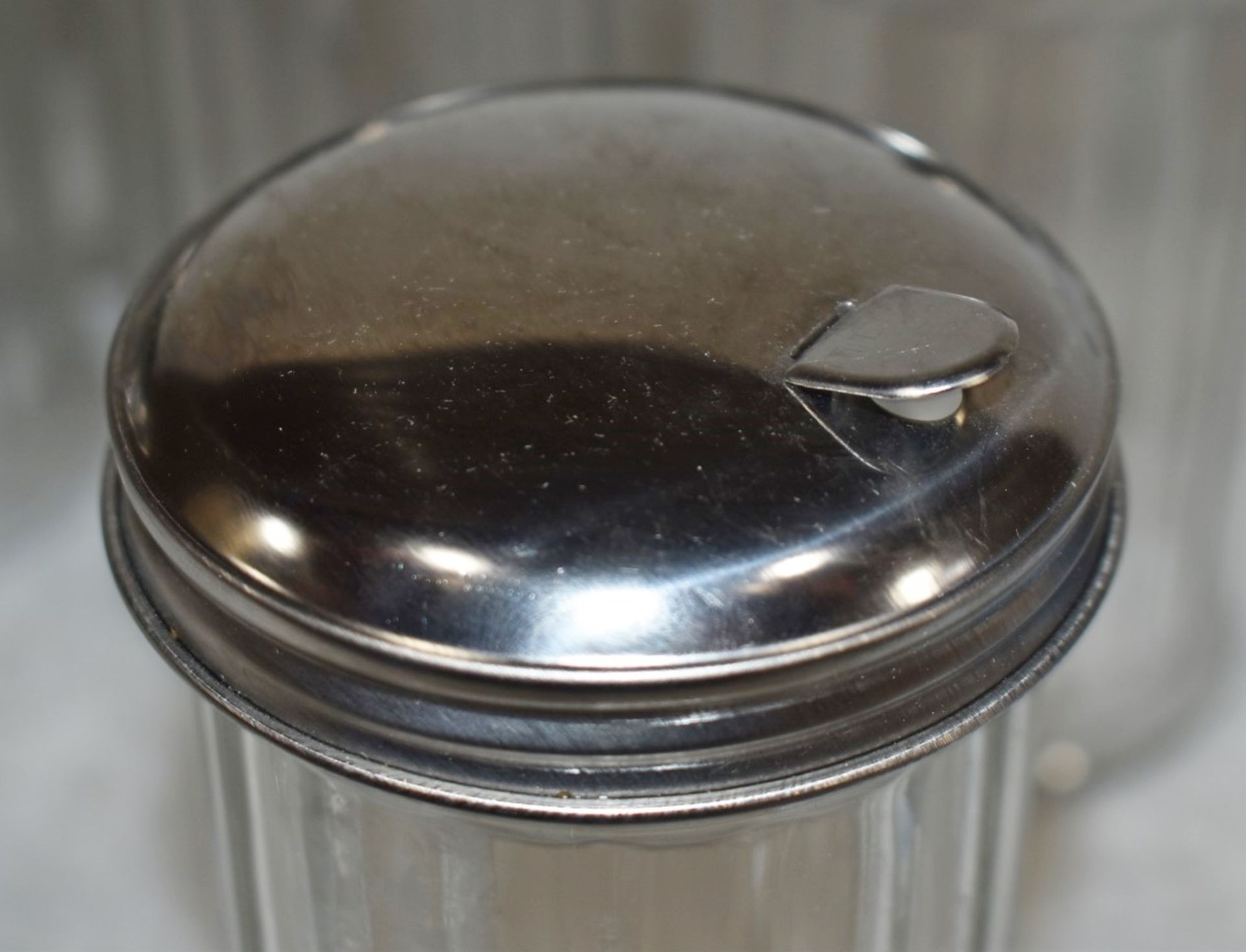 14 x Glass Sugar Dispensing Pots With Stainless Steel Lids - Suitable For Cafes or Restaurants - Image 8 of 8