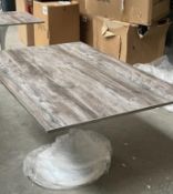 1 x Dining Table With a Driftwood Top and White Tulip Base - New & Unused - Size: H77xW140xD90cms
