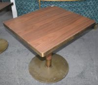 3 x Restaurant Dining Tables By AKP Design Athens - Features a Walnut Top With Antique Brass Edging