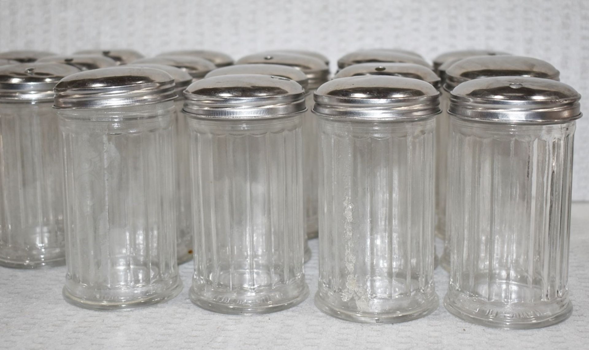 22 x Glass Sugar Dispensing Pots With Stainless Steel Lids - Suitable For Cafes or Restaurants - Image 3 of 5