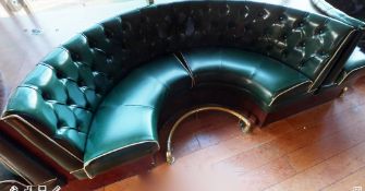 1 x Restaurant C Shaped Seating Booth With Brass Footrest - Regency Green Upholstery & Studded Backs