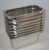 8 x Vogue Stainless Steel 1/3 Gastronorm Pans Without Lids - Size: H14.5 x W17.5 x L32.5 cms