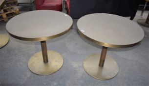 2 x Restaurant Dining Tables By AKP Design Athens - Coloured Glass Top With Antique Brass Edging