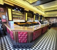 1 x Commercial Restaurant Bar Featuring a Wooden Bar Top, Studded Red Leather Facia Panels
