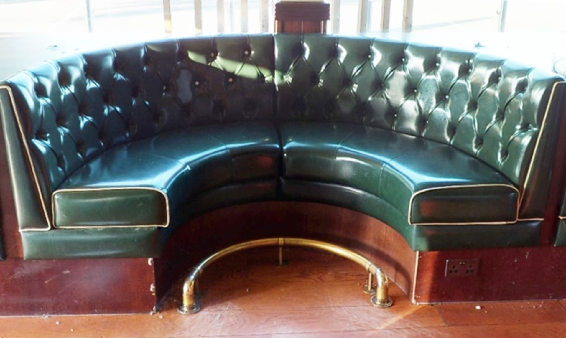 1 x Restaurant C Shaped Seating Booth With Brass Footrest - Regency Green Upholstery & Studded Backs - Image 3 of 3