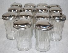 14 x Glass Sugar Dispensing Pots With Stainless Steel Lids - Suitable For Cafes or Restaurants