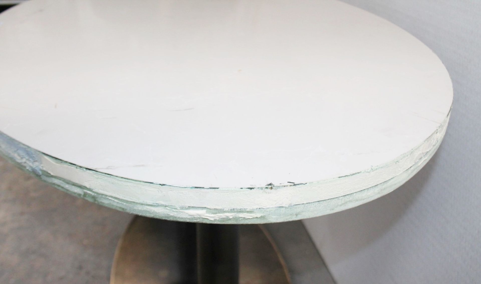 A Pair Of Oval Commercial Bistro Tables With A Brass Trim And Sturdy Metal Bases *Read Description* - Image 5 of 7