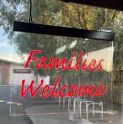 1 x Restaurant Families Welcome Illuminated Hanging Window Sign in Acrylic