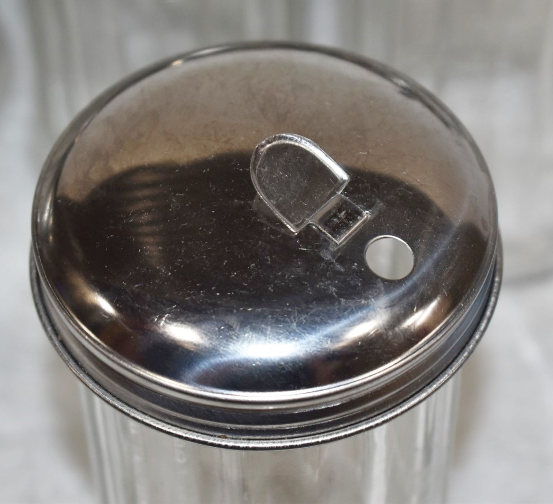 14 x Glass Sugar Dispensing Pots With Stainless Steel Lids - Suitable For Cafes or Restaurants - Image 5 of 8