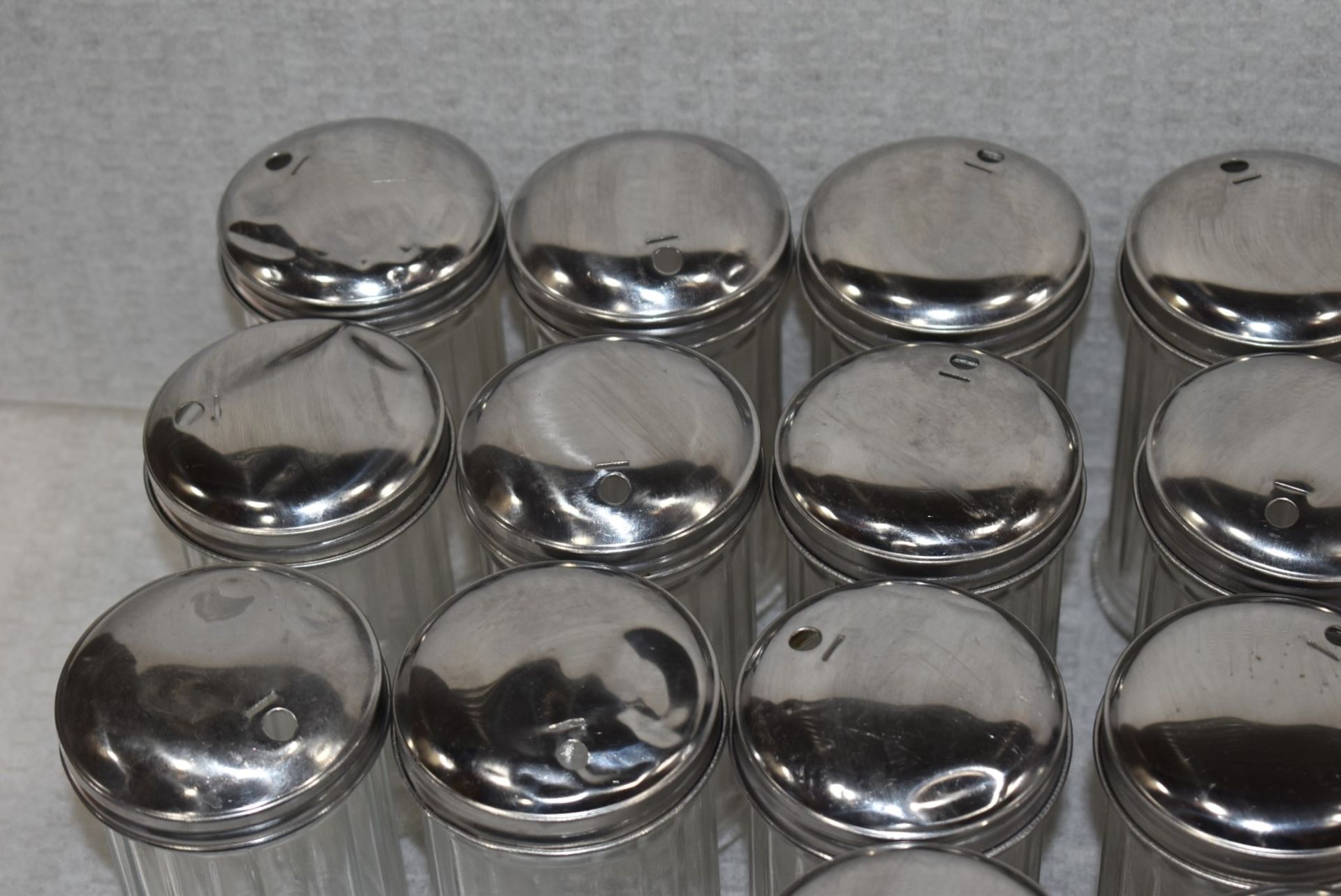 22 x Glass Sugar Dispensing Pots With Stainless Steel Lids - Suitable For Cafes or Restaurants - Image 4 of 5