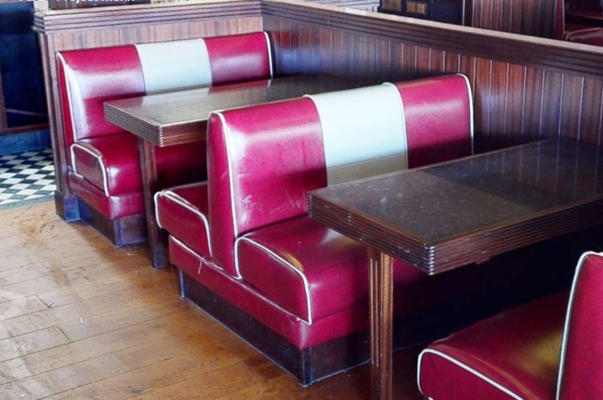 1 x Assorted Lot of Restaurant Seating Benches - Seats 18 Persons - American Diner Style in Red - Image 2 of 11