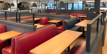 12 x Restaurant Seating Booth Privacy Partitions - Steel Frames With Ribbed Privacy Glass