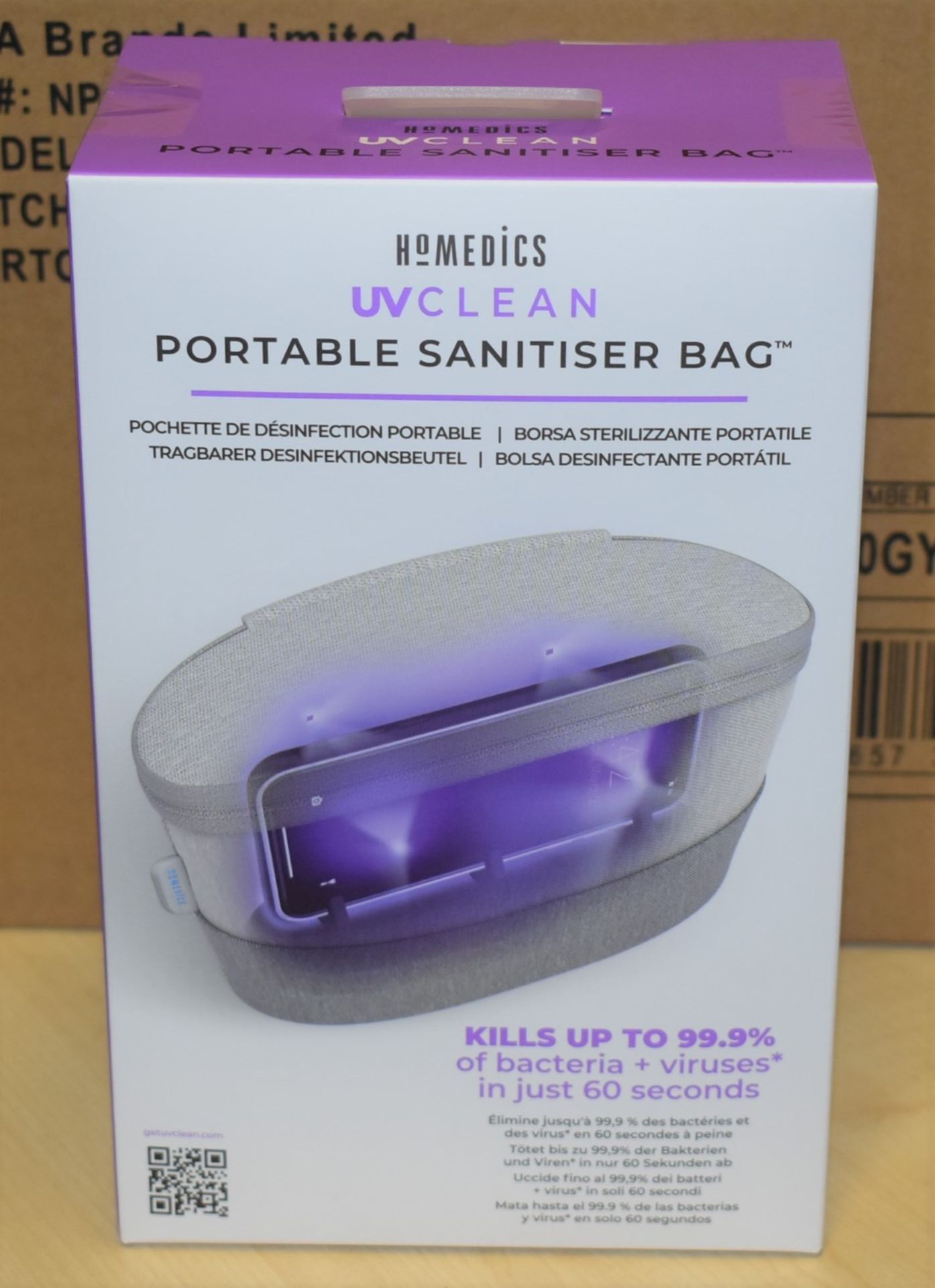 1 x Homedics UV Clean Portable Sanitiser Bag - Kills Upto 99.9% of Bacteria & Viruses in Just 60