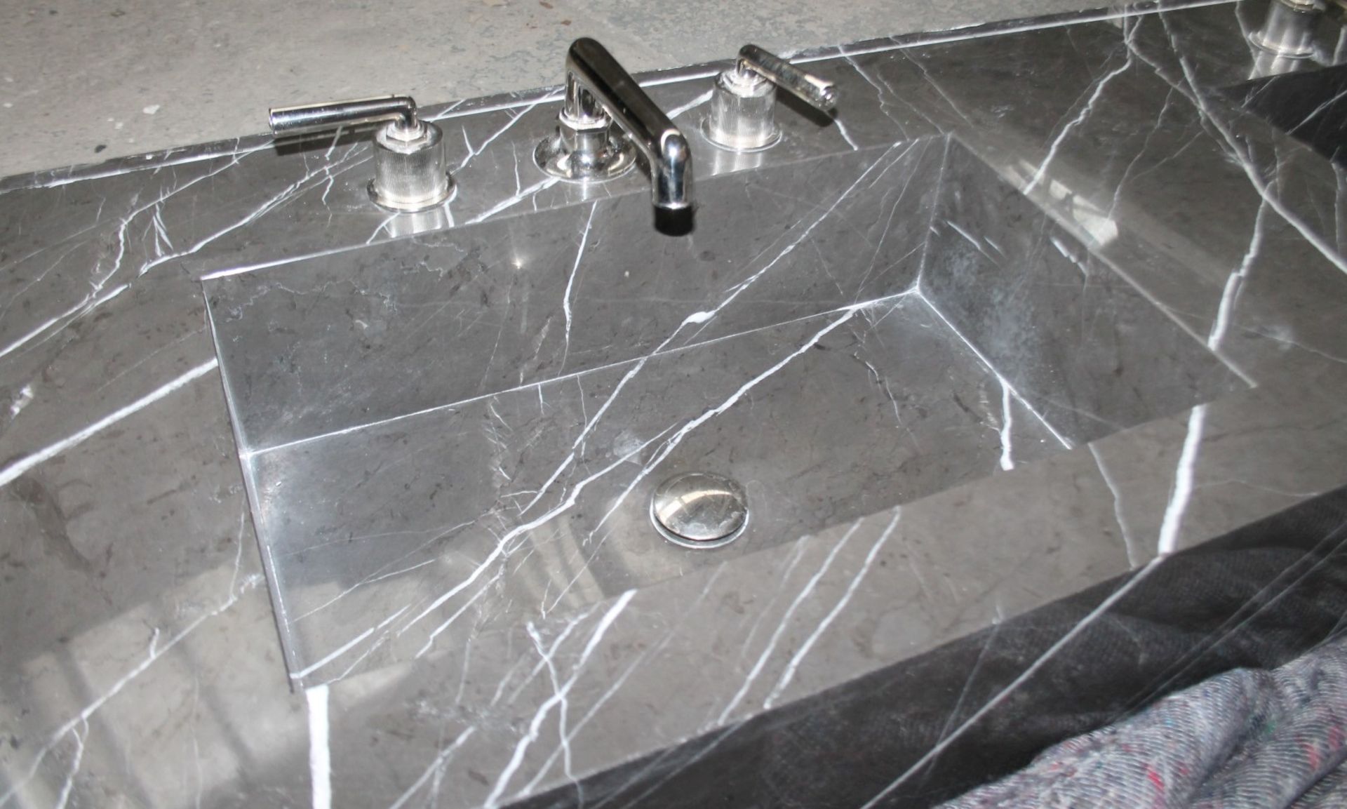 1 x Luxury Stone Vanity Unit Incorporating Dual Hand Basins And Brassware *Read Condition Report* - Image 6 of 17