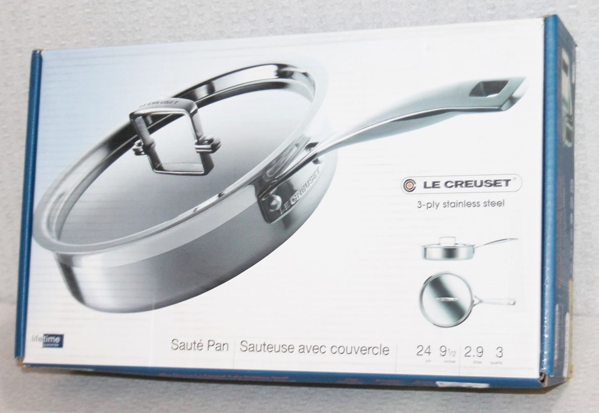 1 x LE CREUSET 3-Ply 24mm Saute Pan With Lid - Original Price £169.00 - Unused Boxed Stock