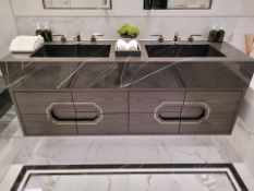 1 x Luxury Stone Vanity Unit Incorporating Dual Hand Basins And Brassware *Read Condition Report*