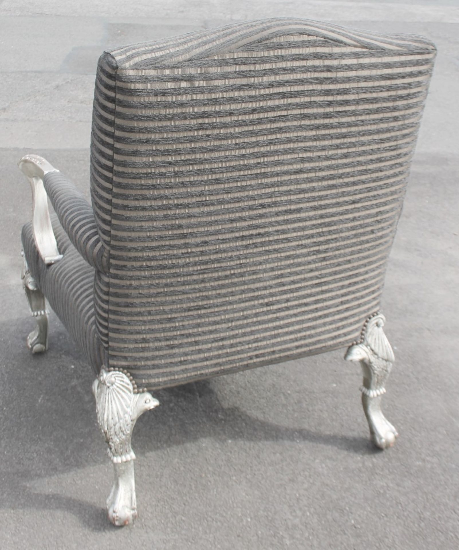 1 x Stylish Oversized Striped Armchair Featuring Carved Ball And Claw Feet With Ball Castors And - Image 7 of 8