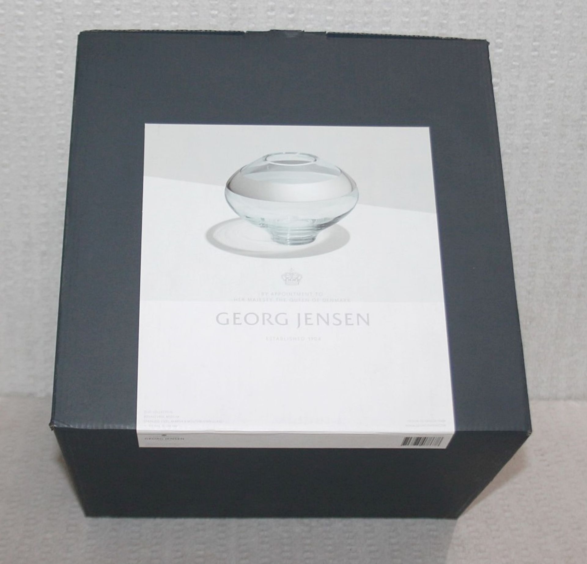 1 x GEORG JENSEN 'Duo' Round Artisan Glass Vase With Steel Collar (Medium) - Original Price £159. - Image 5 of 8