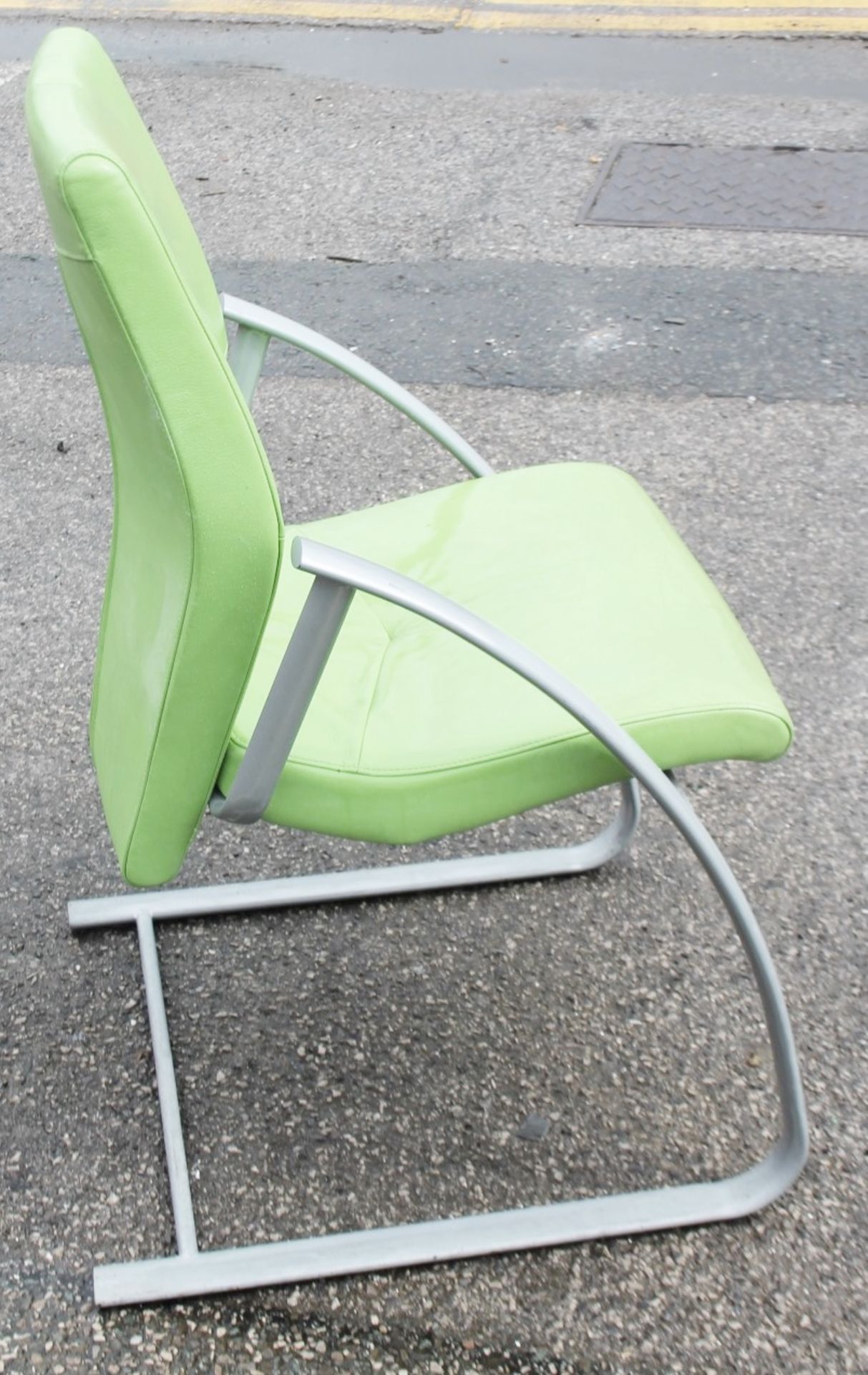 1 x VERCO Branded Cantilever Chair Upholstered In A Lime Faux Leather - Removed From An Executive