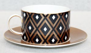 1 x WEDGWOOD 'Arris' Fine Bone China Teacup and Saucer, With An Art Deco Geometric print - Boxed