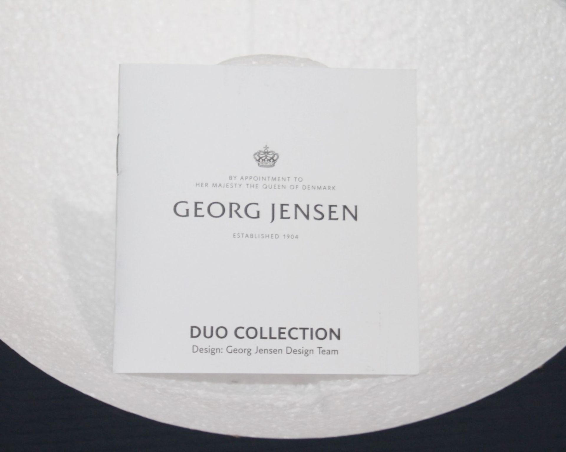 1 x GEORG JENSEN 'Duo' Round Artisan Glass Vase With Steel Collar (Medium) - Original Price £159. - Image 7 of 8
