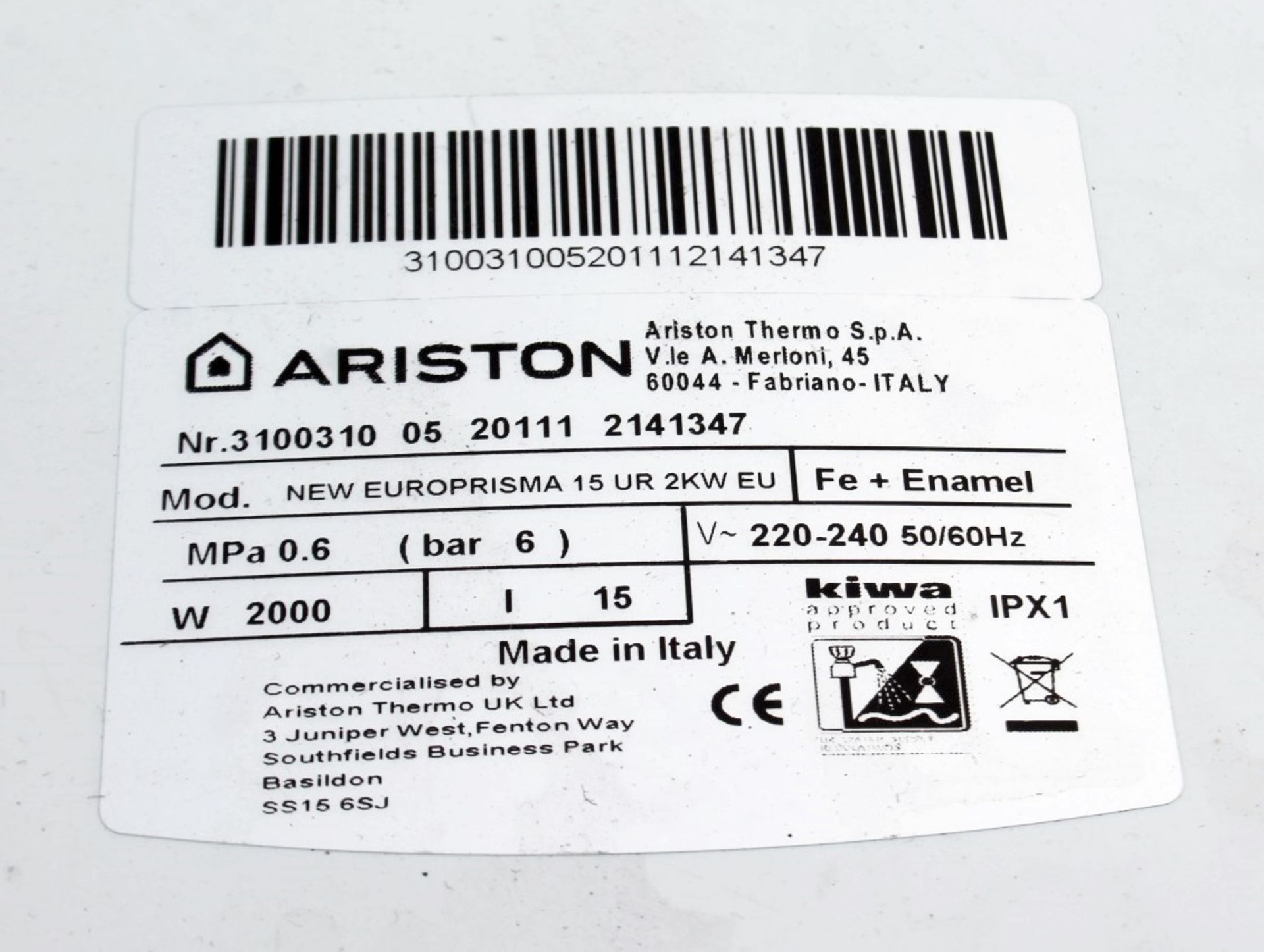 1 x Ariston Undersink Water Heater 2kW 15Ltr - Original RRP £144.00 - NO VAT ON THE HAMMER - Ref: - Image 2 of 4