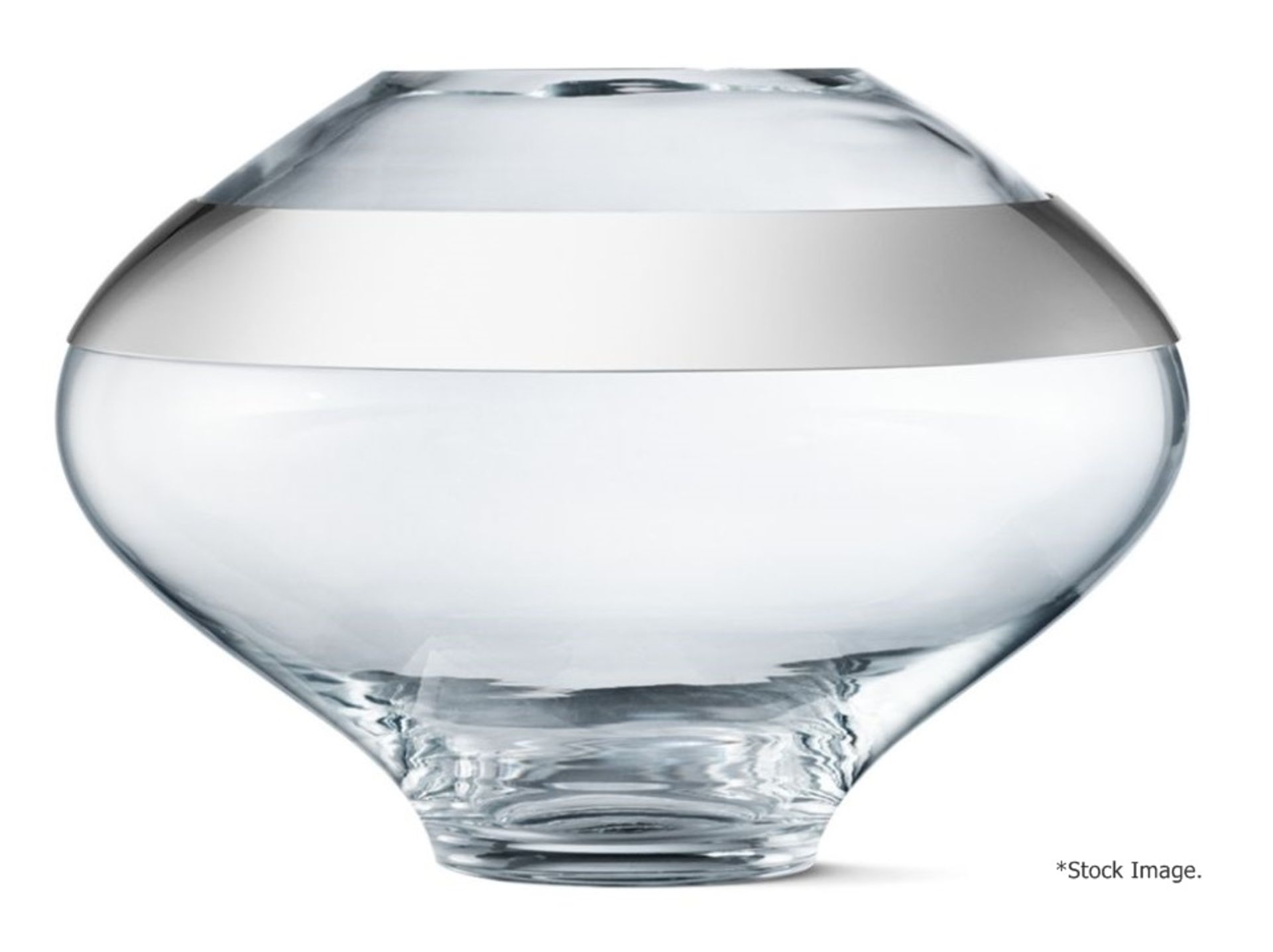 1 x GEORG JENSEN 'Duo' Round Artisan Glass Vase With Steel Collar (Medium) - Original Price £159. - Image 2 of 8