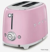 1 x SMEG Retro 2-Slice Stainless-Steel Toaster In Pink & Chrome - Original Price £149.00 - Ref: