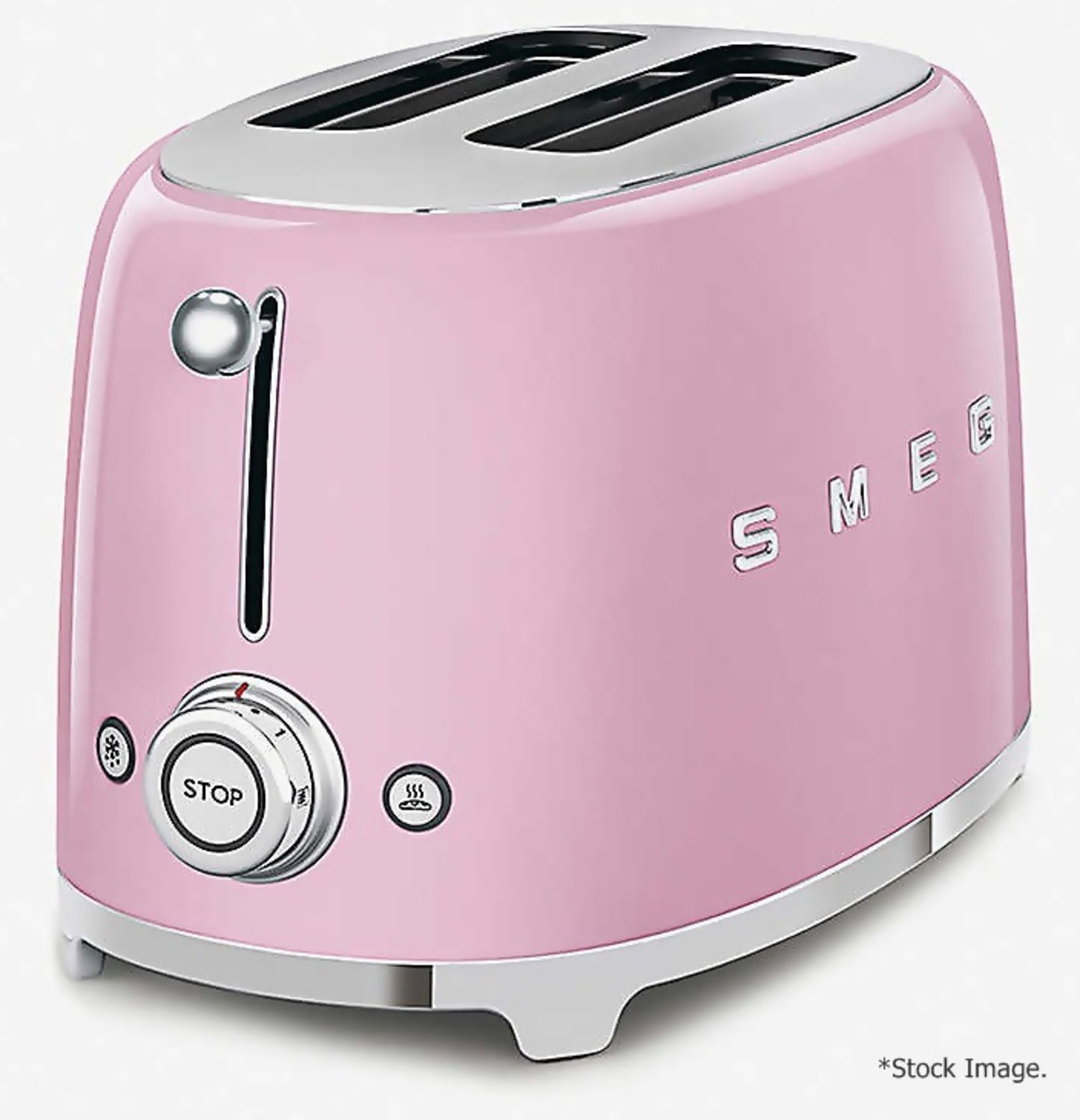 1 x SMEG Retro 2-Slice Stainless-Steel Toaster In Pink & Chrome - Original Price £149.00 - Ref: