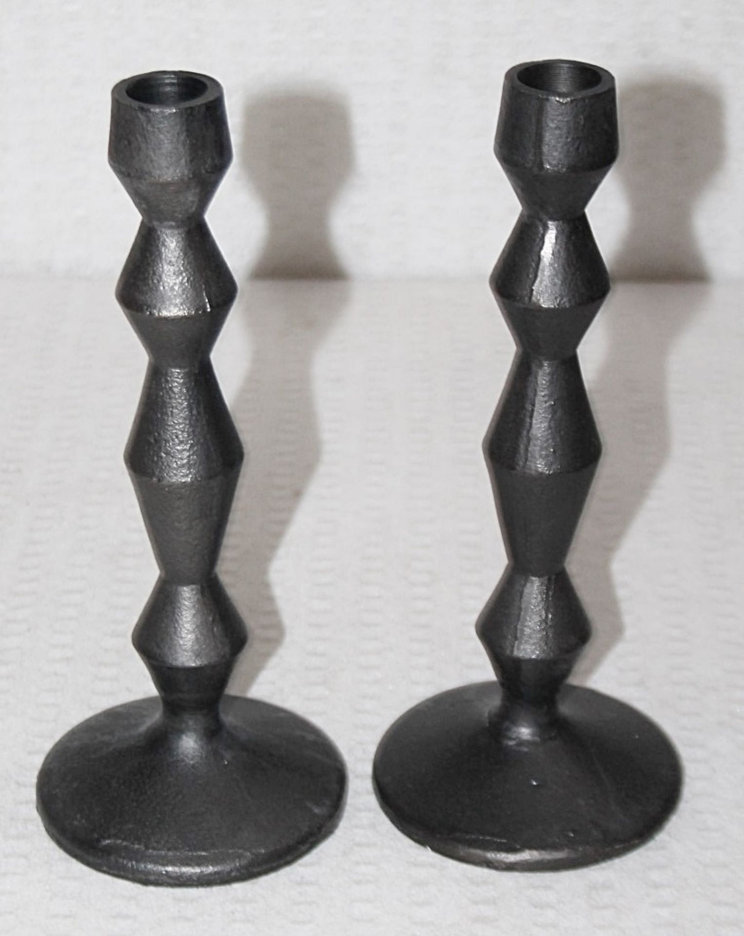 A Pair Of SOHO HOME 'GIGI' Large Forged Iron Candle Holders - Original Price £135.00 - Image 2 of 6