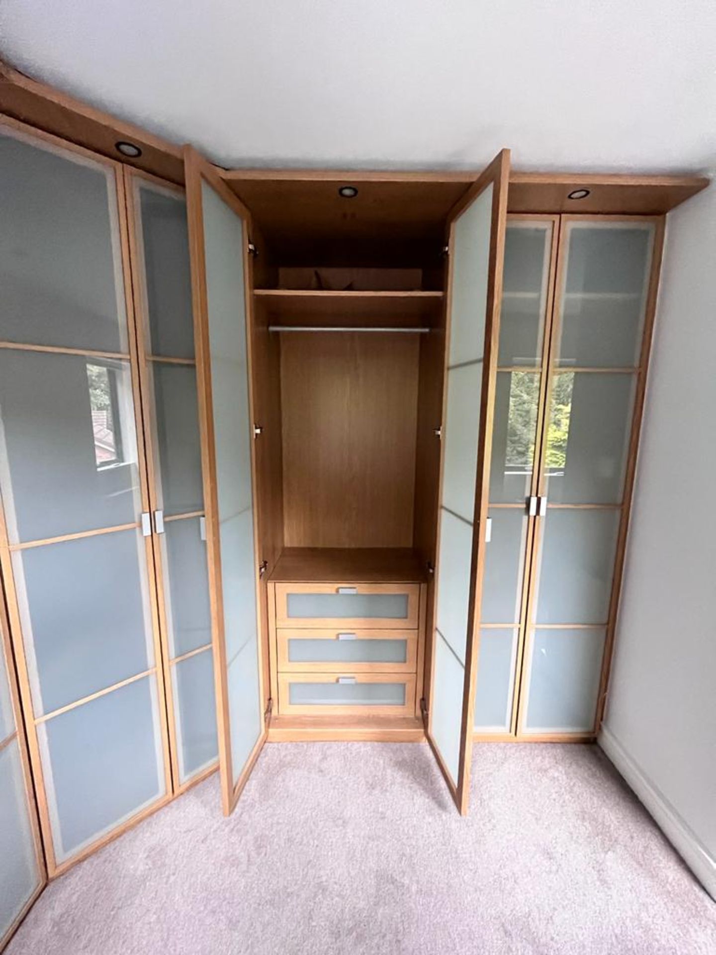Large Bank Of Bespoke Fitted Master Bedroom Wardrobe Storage With Frosted Glass 8-Door Frontage - - Image 3 of 8