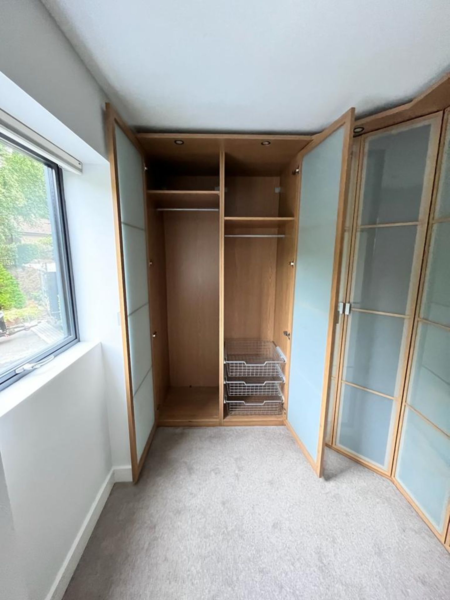 Large Bank Of Bespoke Fitted Master Bedroom Wardrobe Storage With Frosted Glass 8-Door Frontage - - Image 2 of 8