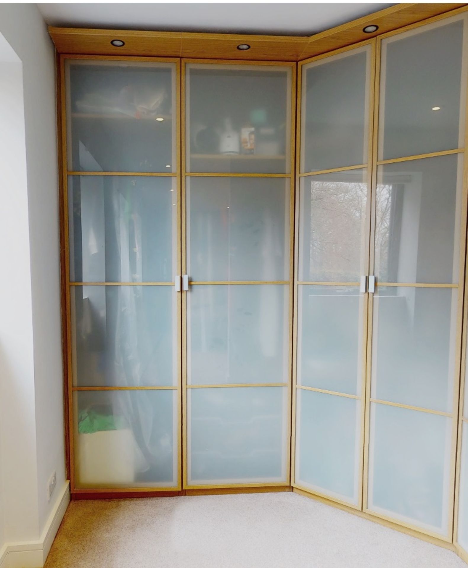 Large Bank Of Bespoke Fitted Master Bedroom Wardrobe Storage With Frosted Glass 8-Door Frontage - - Image 4 of 8