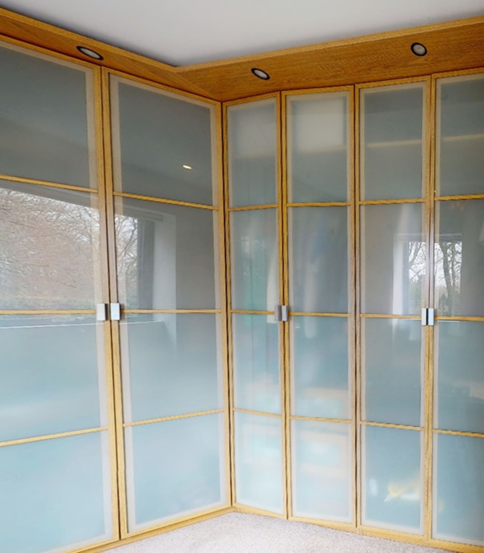 Large Bank Of Bespoke Fitted Master Bedroom Wardrobe Storage With Frosted Glass 8-Door Frontage - - Image 5 of 8