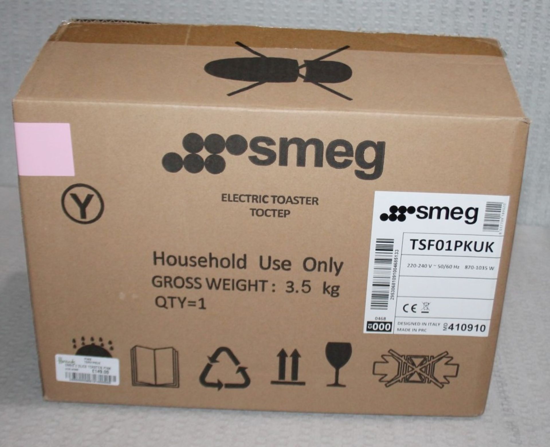 1 x SMEG Retro 2-Slice Stainless-Steel Toaster In Pink & Chrome - Original Price £149.00 - Ref: - Image 10 of 14