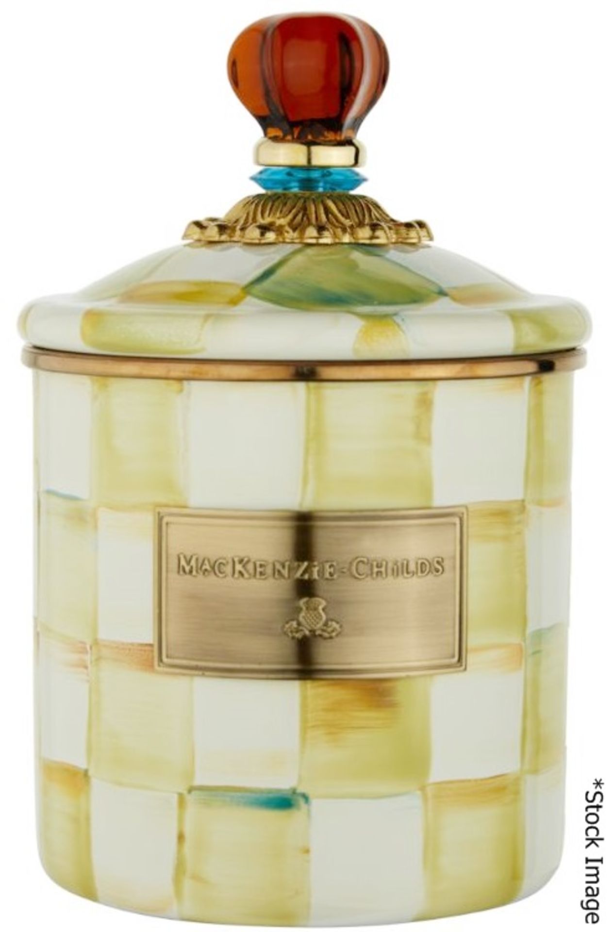 1 x MACKENZIE-CHILDS Small Parchment Check Enamel Canister - Original Price £97.00 - Ref: HAR280/ - Image 7 of 9