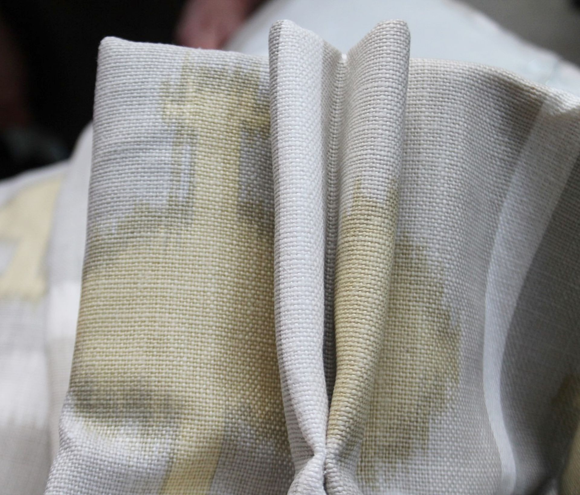 2 x Pairs Of Premium Hand-made Lined Curtains In Neutral Tone With An Abstract Design In Light Olive - Image 3 of 6