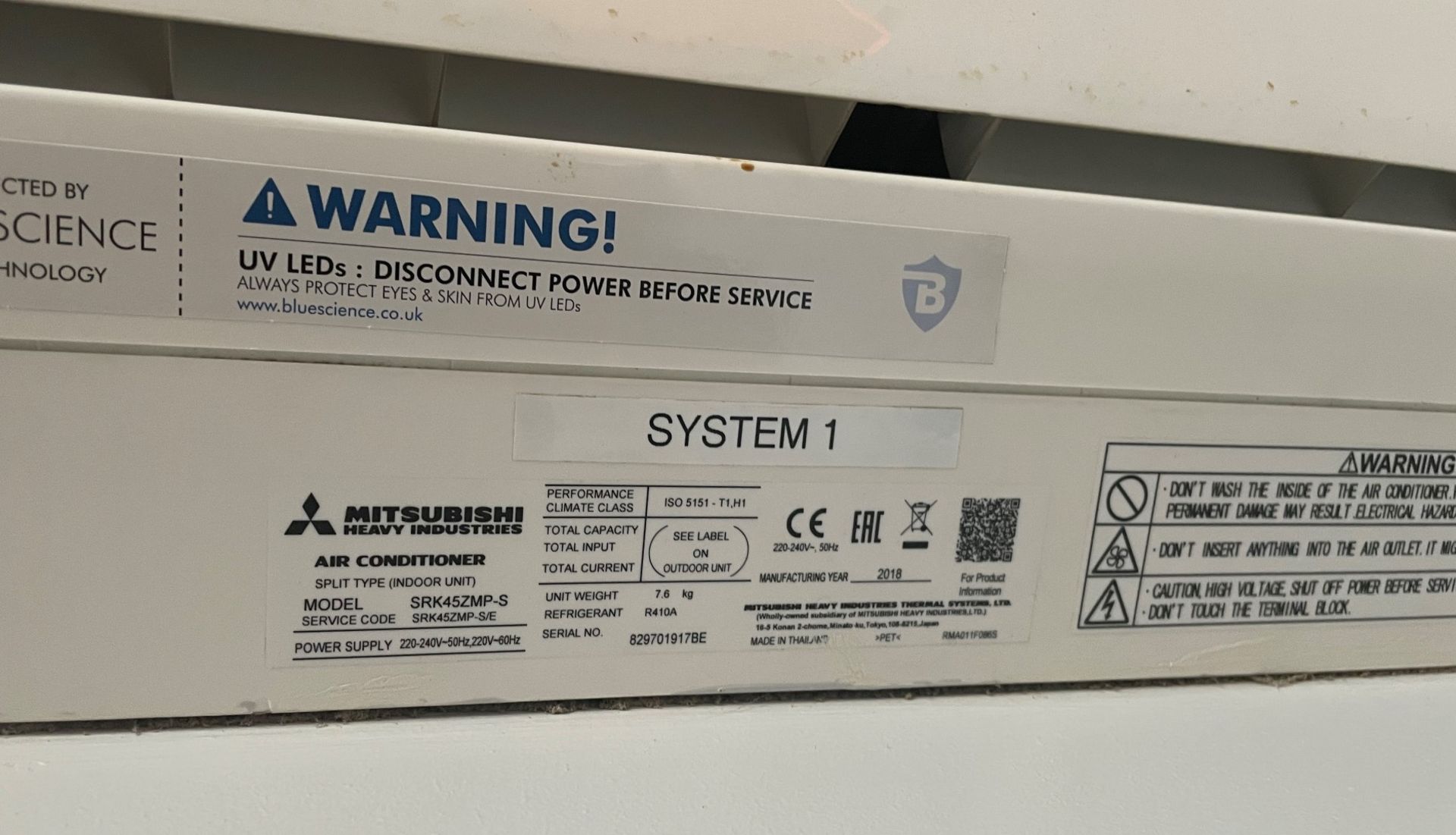 1 x Mitsubishi Split Type Air Conditioning Unit With Blu Science Virus Protection - 2018 Model - Image 7 of 8