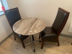 1 x Round 80cm Wooden Driftwood Table With Chrome Base and Two Highback Chairs - Ref: HTYS250 -
