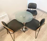 1 x Round 60cm Glass Table With Chrome Base and Three Contemporary Chairs  - Ref: HTYS251 -